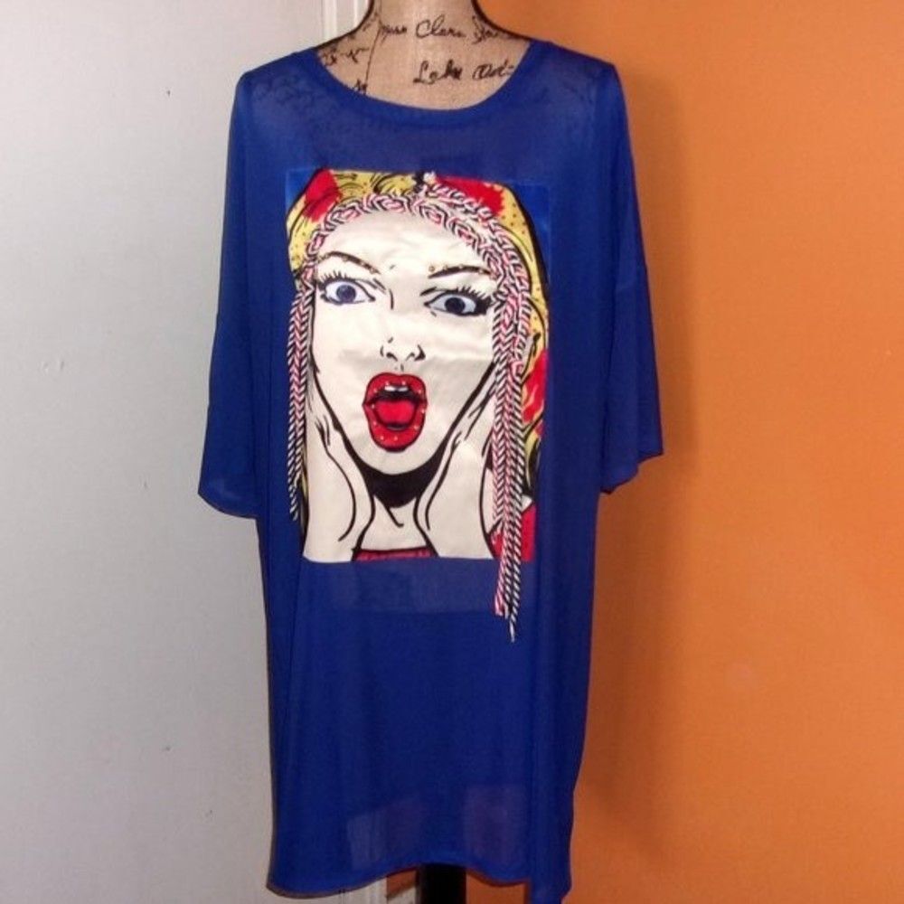 Miss California 3X Royal mesh tunic dress NWT
